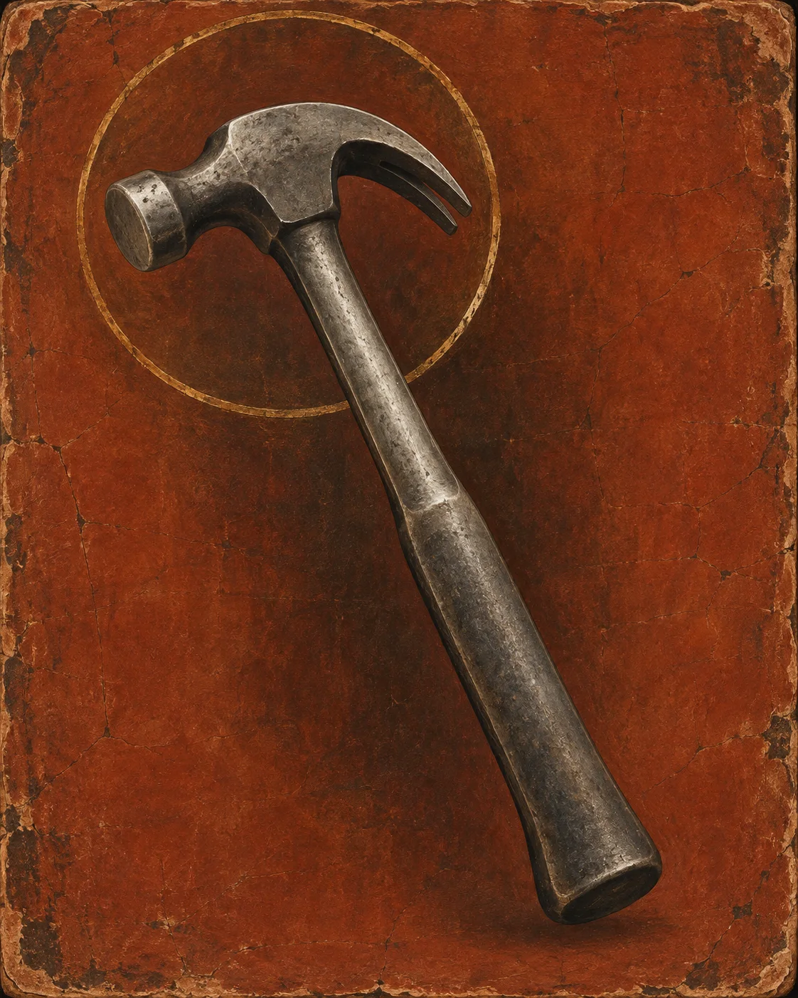 Antiquity-style editorial interpretation of a single-piece steel claw hammer