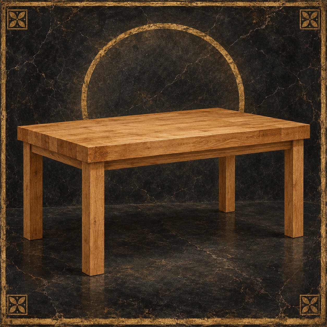 Antiquity-style editorial interpretation of a solid hardwood butcher-block desk