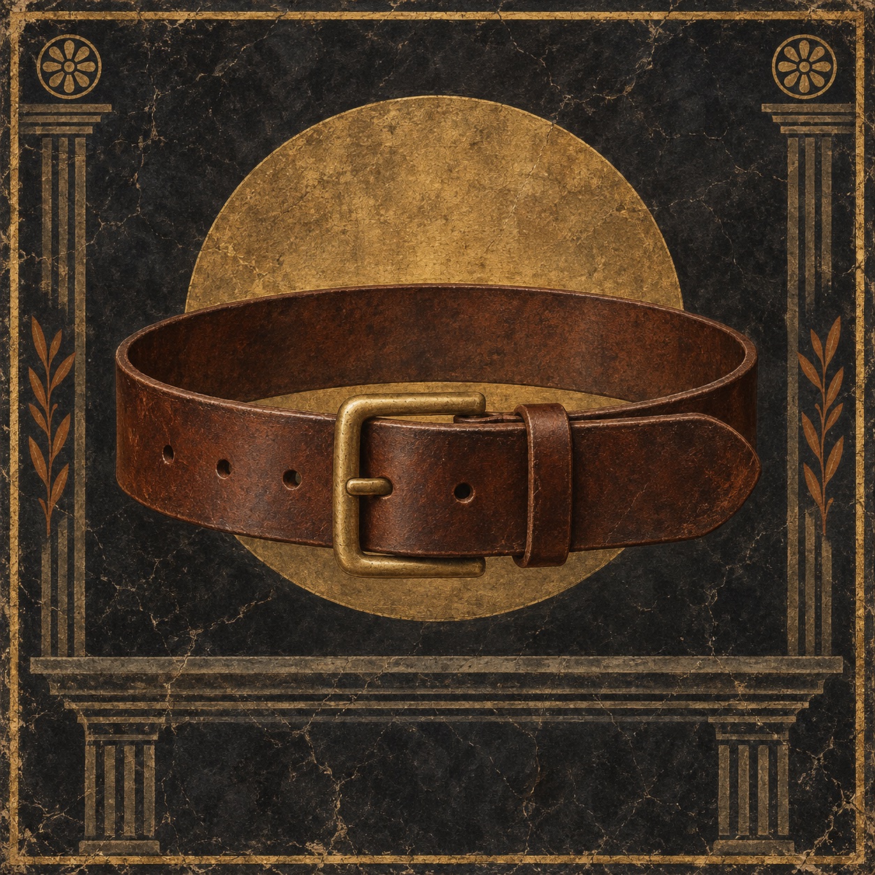 Antiquity-style editorial interpretation of a thick full-grain leather belt