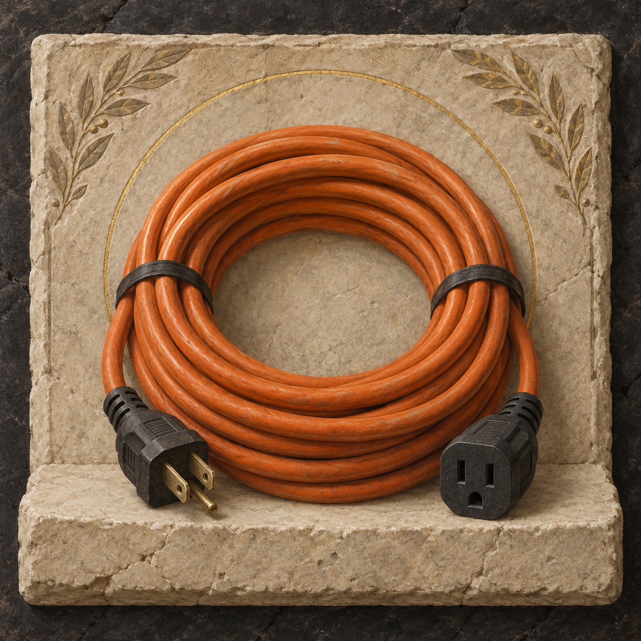 Antiquity-style editorial interpretation of a heavy-duty grounded extension cord