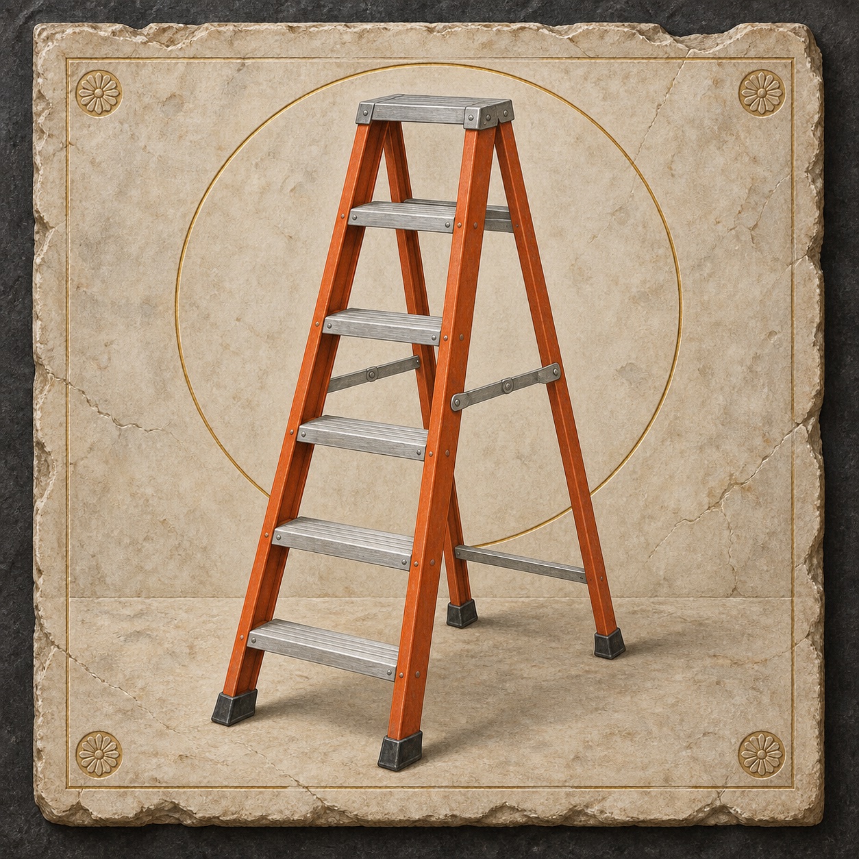 Antiquity-style editorial interpretation of a six-foot fiberglass step ladder